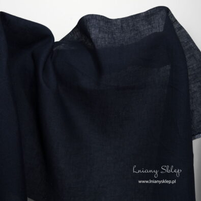 Lniana tkanina jednobarwna granatowa.