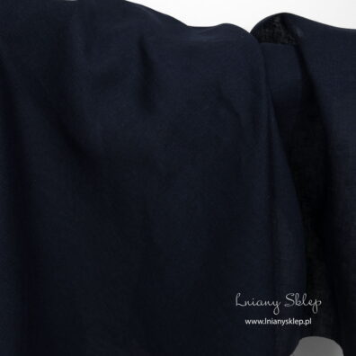 Lniana tkanina jednobarwna granatowa. Lniany Sklep.
