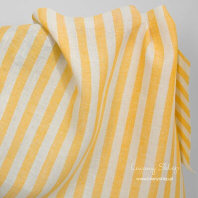Lniana tkanina w żółte i białe pasy.