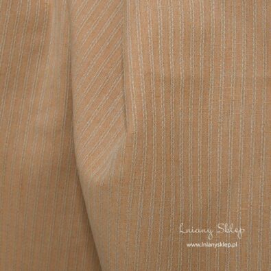 Lniano – bawełniana tkanina karmel w paski.
