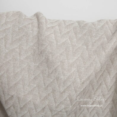 Lniano – wełniana, prana tkanina jasny szary zygzak.