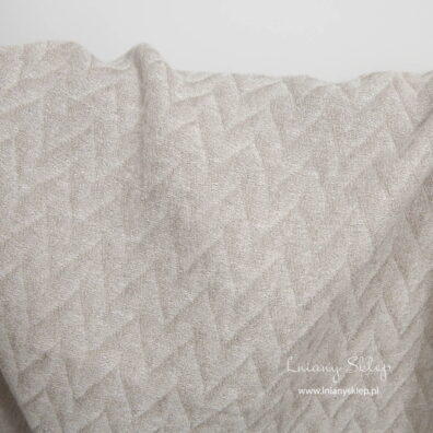 Lniano – wełniana, prana tkanina jasny szary zygzak.