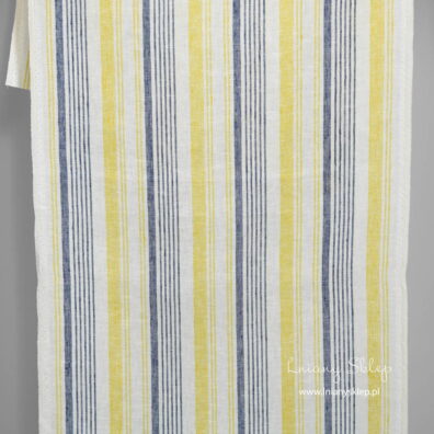 Len ścierkowy biały w żółte i niebieskie paski.