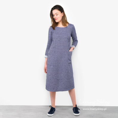Sukienka granatowa pstra lniana „Berta”.