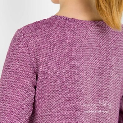 Sukienka fioletowa w bordo lniana. Drobny zygzaczek.