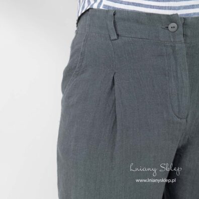 Lniane szare spodnie. Zakładki z przodu.