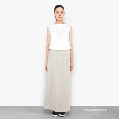 Lniana maxi spódnica jasnoszara z guzikami.