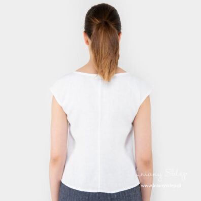 Biała bluzka lniana. Widok z tyłu.