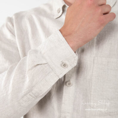Lniana szara koszula męska. Długi rękaw.