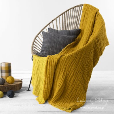 Lniany pled dwustronny żółty.