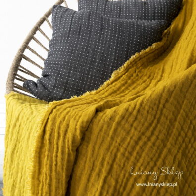 Lniany pled dwustronny żółty. Lniany Sklep.