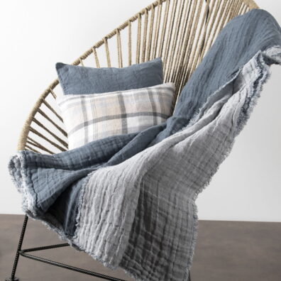 Lniany pled dwustronny szary. Prany dwuwarstwowy len.