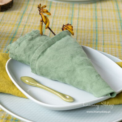 Serwetka zielona oliwka prany len.