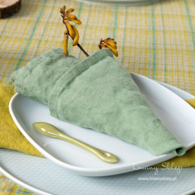 Serwetka zielona oliwka prany len.