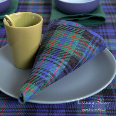 KARO lniana serwetka w kratkę niebieską i zieloną.