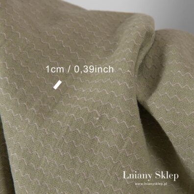 Lniano - bawełniana tkanina prana zielona we wzór fali