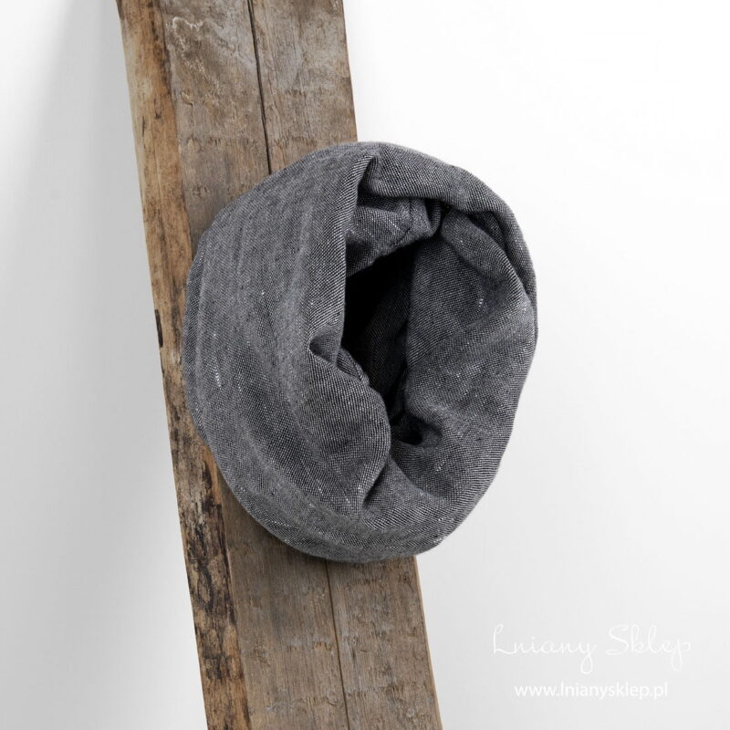 Czarno - biały komin tuba na szyję. Len, wełna.