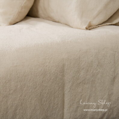 Przny piaskowy len z przędzy niebarwionej lnianej i białej bawełnianej.