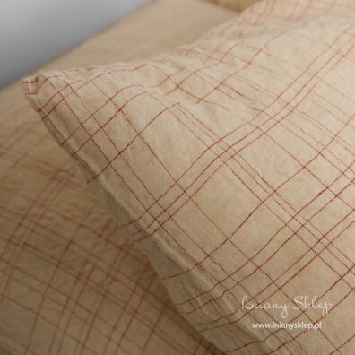 Dekatyzowany piaskowy len w cieniutką kratkę.