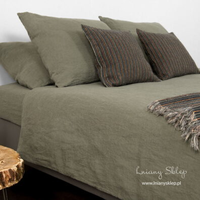 Lniana pościel khaki. Poszwa na kołdrę.