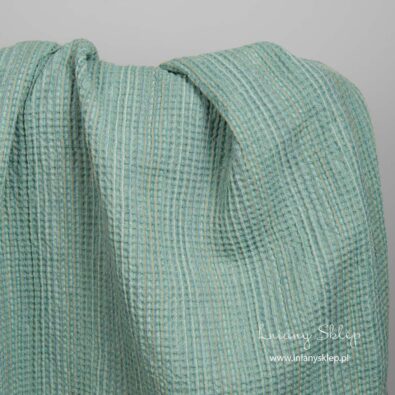 Lniano – bawełniana tkanina prana zielona splot waflowy.