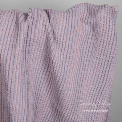 Lniano – bawełniana tkanina prana liliowa splot waflowy.