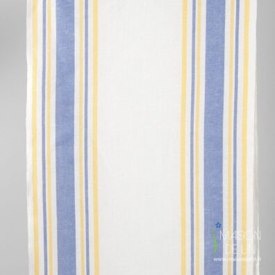 Tkanina ścierkowa w pasy żółte i niebieskie.