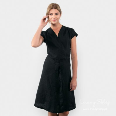 Lniana czarna sukienka „Gryzelda”.