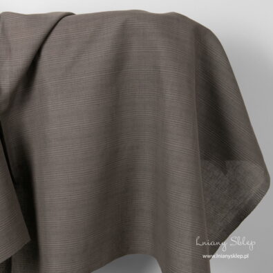 Szary w paski len z domieszką bawełny.