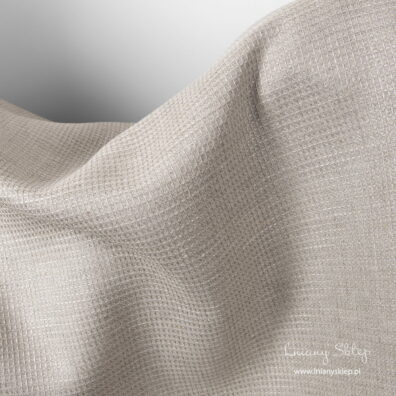 Szara tkanina lniana wytkana splotem "waflowym".