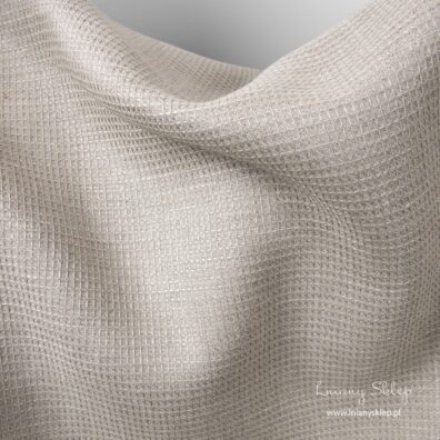Szara tkanina lniana wzór waflowy na szlafroki i ręczniki.