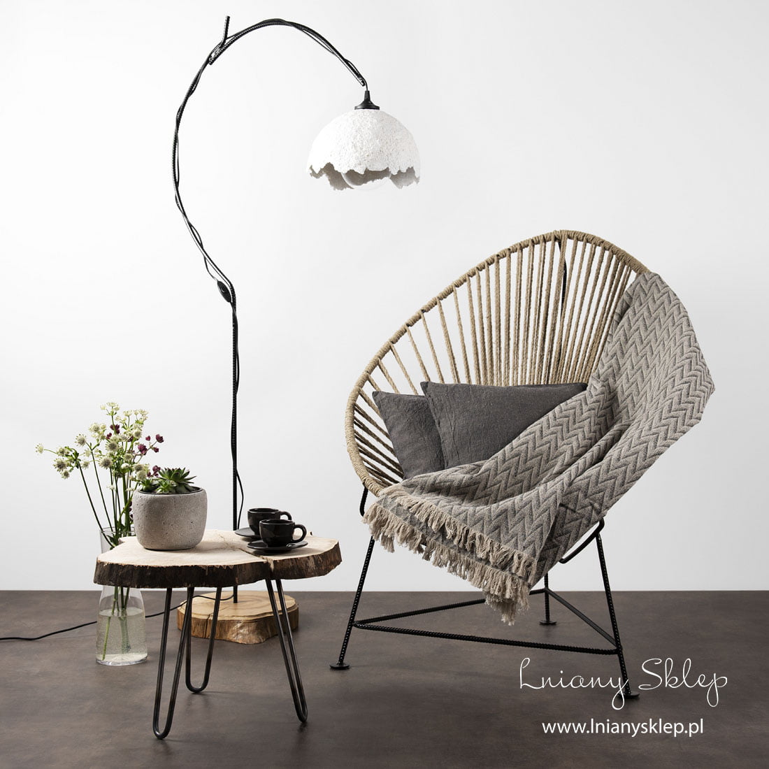 Lniano-bawełniany pled w piaskowy wzór.