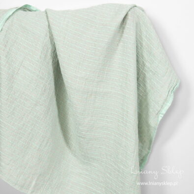 Tkanina lniana zielone wzory prana.