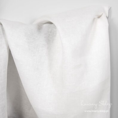 Biała tkanina lniana splot jodełkowy.