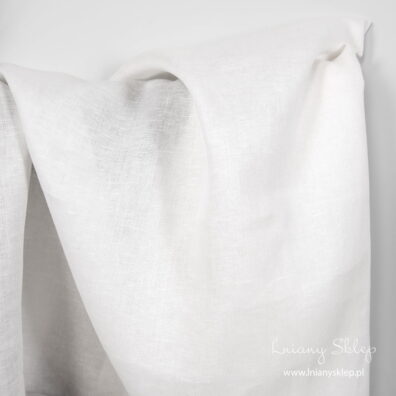 Biała tkanina lniana splot jodełkowy.