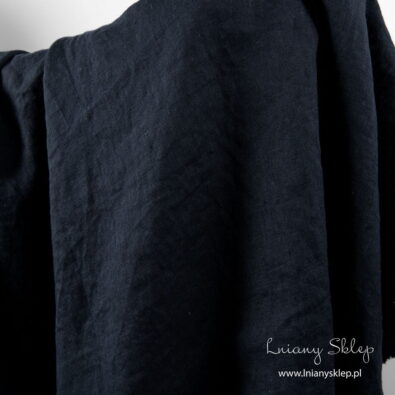 Tkanina lniana prany ciemny granat.