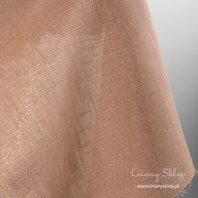 Lniana brązowa tkanina ze złotym połyskiem.
