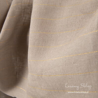 Tkanina lniana w złote paski z poliesteru.