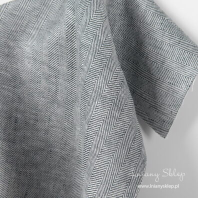 Len granatowy i biały splot jodełkowy.