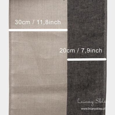 Len ścierkowy wytkany splotem waflowym w ciemne pasy.