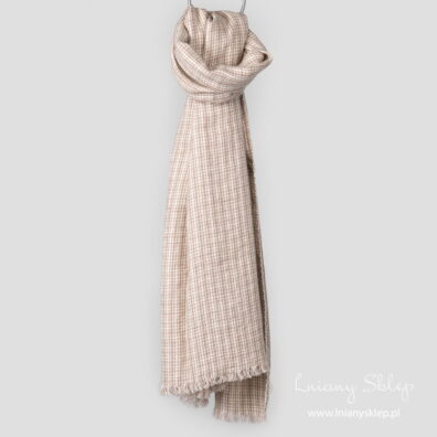 Szalik lniany z wełną w piaskową kratkę. Unisex.