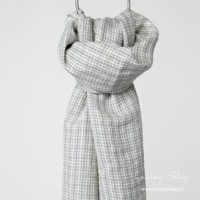 Szalik lniany z wełną w szarą kratkę.