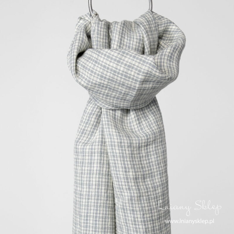 Szalik lniany z wełną w szarą kratkę.