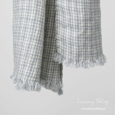 Prany len z wełną. Biało - szara kratka.
