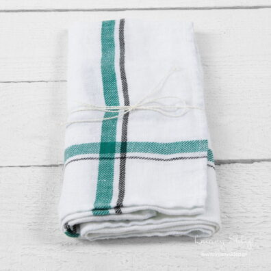 Lniana ścierka kuchenna w zieloną kratę.