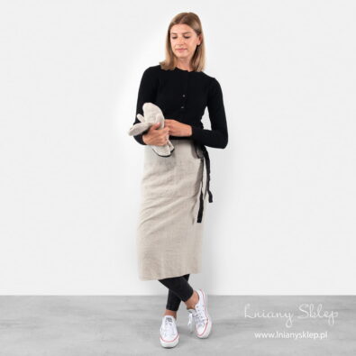 Lniany fartuch długi szary.