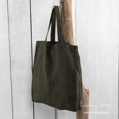 Lniana torba ciemne khaki.
