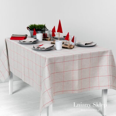 Lniany obrus szary w kratkę NATA.