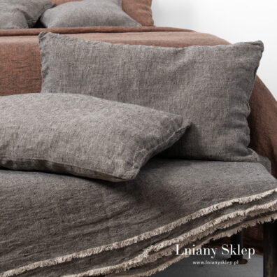 Szara lniana poszewka na poduszke.