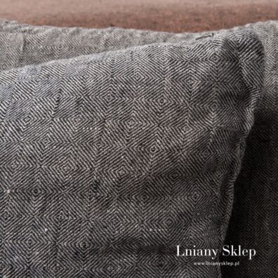 Lniana dekoracyjna, wytkana w romby poszewka na poduszkę dekoracyjną.